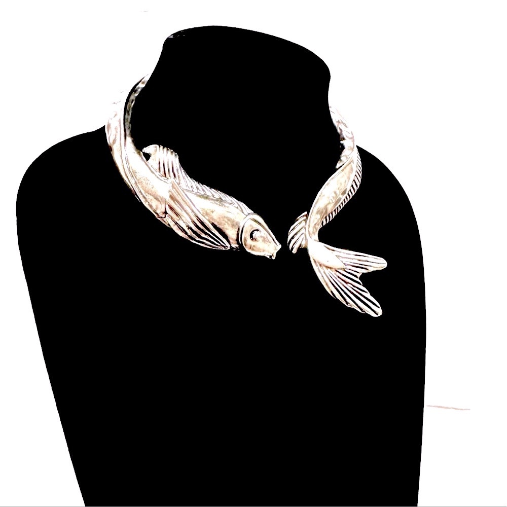 Zara Silver Koi Fish Collar Necklace New - Picture 7 of 8